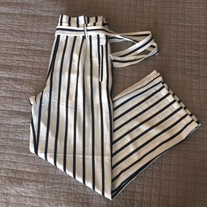 White and navy blue striped pants